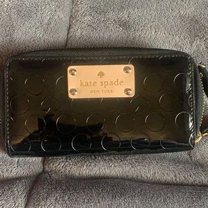 Black patent Kate Spade wallet with wristlet strap
